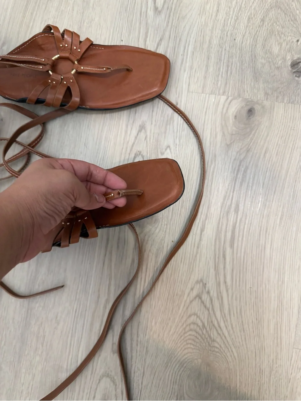 Free People Brown Leather Dragonfly Wrap Gladiator Sandals Size 7 Boh